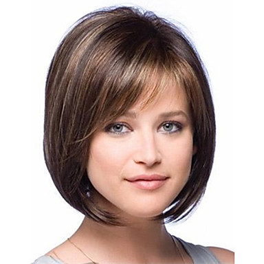 Synthetische Perucken Glatt Gerade Bob Bubikopf Mit Pony Perucke Kurz Braun Synthetische Haare Damen Strahnchen Balayage Technik Seitenteil Braun 25 99