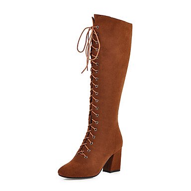 women's chunky heel knee high boots