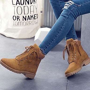 Ladies Color Lace Up Flat Walking Faux Fur Spot Casual Pin Buckle Ankle Boots