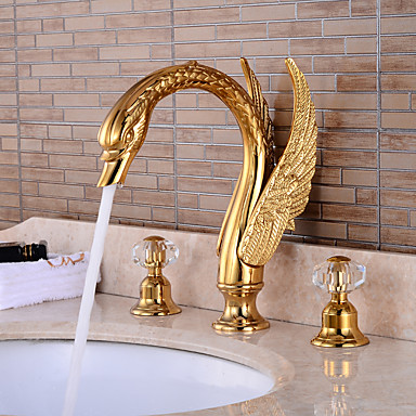 grifo del lavabo del baño - extendido dorado y bronce frotado con