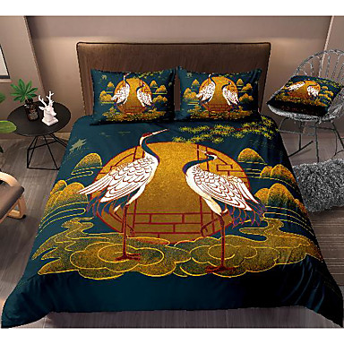 red-crowned crane 3-piece duvet cover set hotel bedding sets comforter