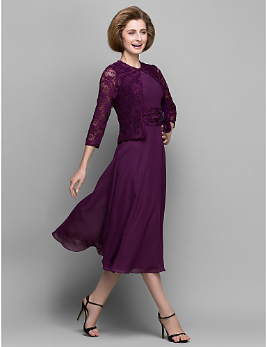 plum tea length dress