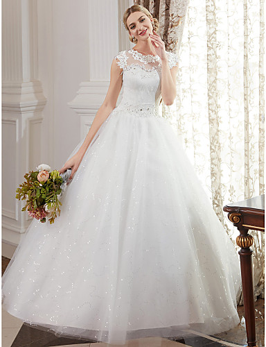 jewel lace and tulle illusion neck wedding dress