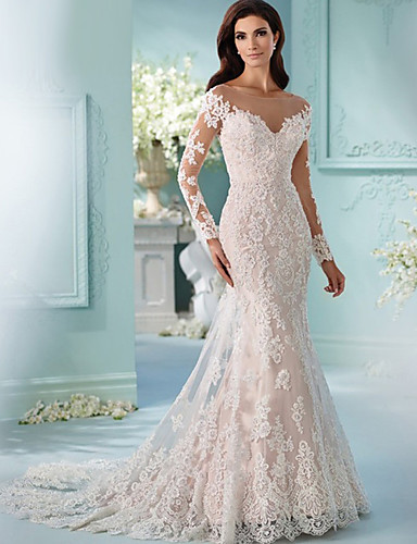 lace long sleeve trumpet wedding dress