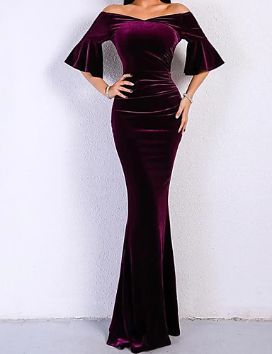 Burgundy Velvet Formal Dress Puffed Sleeve A-Line Prom Dresses 21673 –  vigocouture