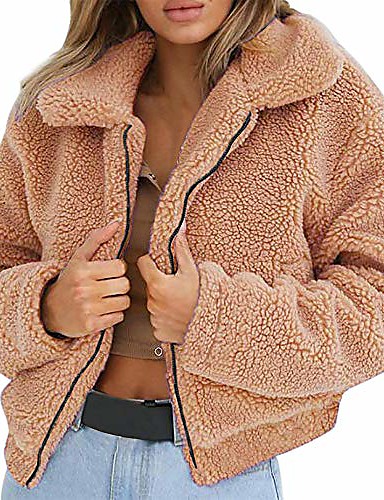 womens warm faux fur fleece coat plus size winter clearance,warm plush lapel zipper jacket parka ...